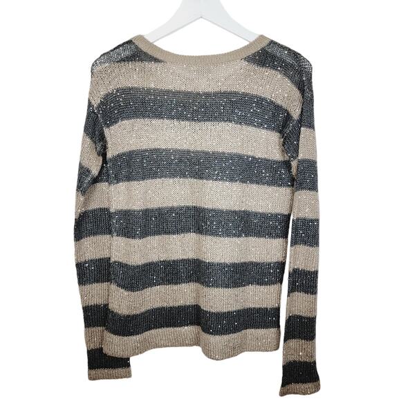 Anthropologie John & Jenn Mohair Blend Striped Crew Neck Metallic Sweater S - Picture 3 of 5